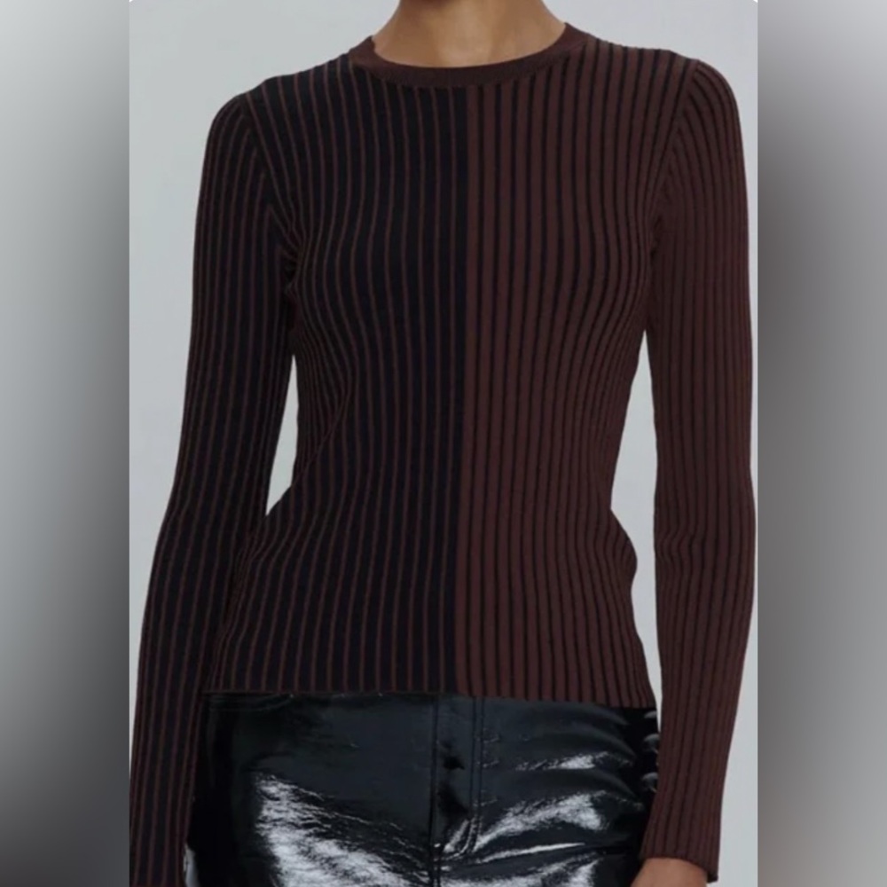 Pistola Betsy Variegated Rib long-sleeve crewneck sweater in cocoa noir